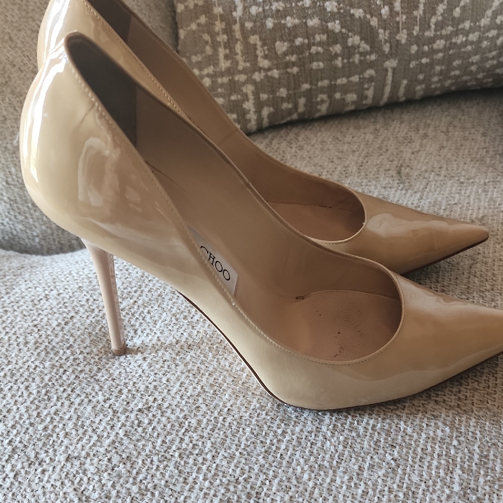 Jimmy Choo Tan Patent Leather Heels